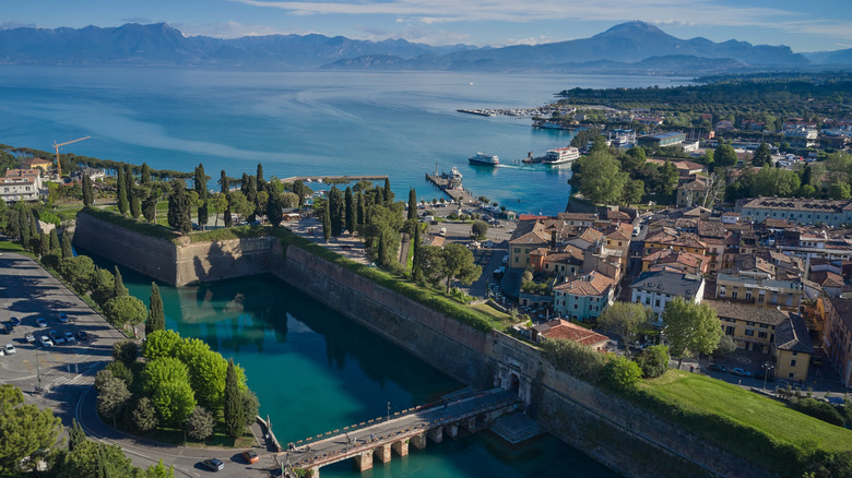 Aerial view of Peschiera on the banks of Lake Garda, Italy