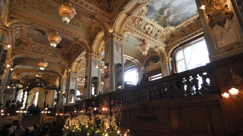 Gilded frescoes on the ceilings at Budapest's New York Café