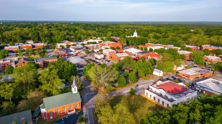 An overhead view of Madison, Georgia during the day