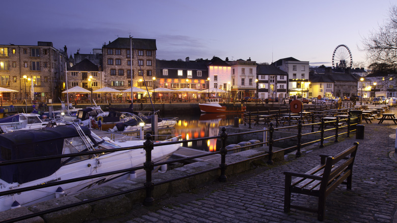 Evening on the waterfront Plymouth Barbican, restaurant and bar area