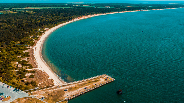 Aerial view of Kiptopeke fishing pier in Virginia