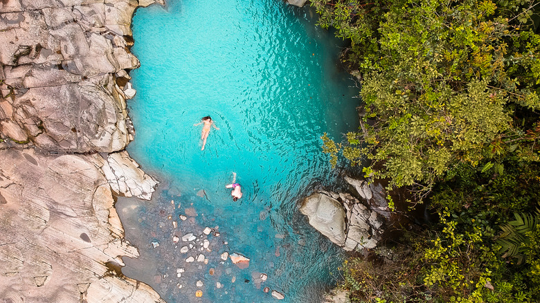 Aerial view of blue pool