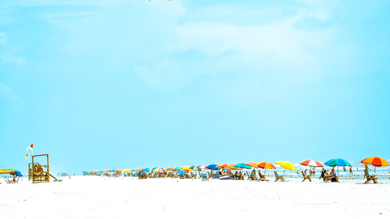 Long row of beach umbrellas