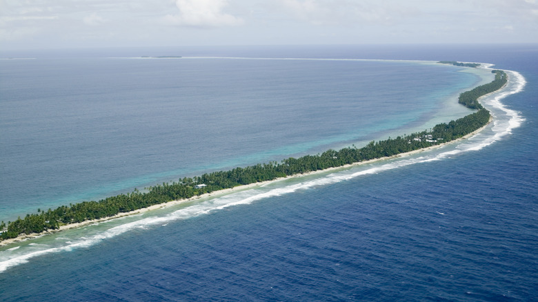 Tuvalu's thin strip of land from the air