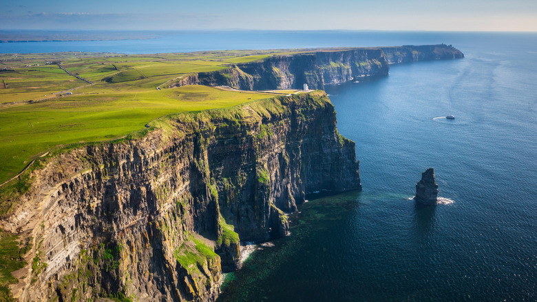 A sweeping shot of the Cliffs of Moher