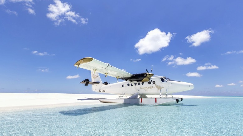 Seaplane at Kudadoo Private Island by Hurawalhi in the Lhaviyani Atoll in the Maldives