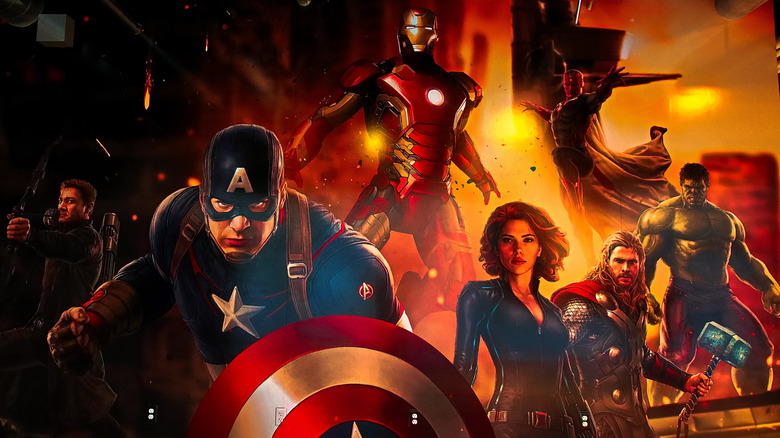 Marvel poster with Captain America, Iron Man, and the Avengers