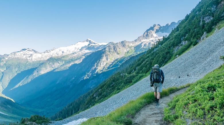 Hiking mountain slope, North Cascades