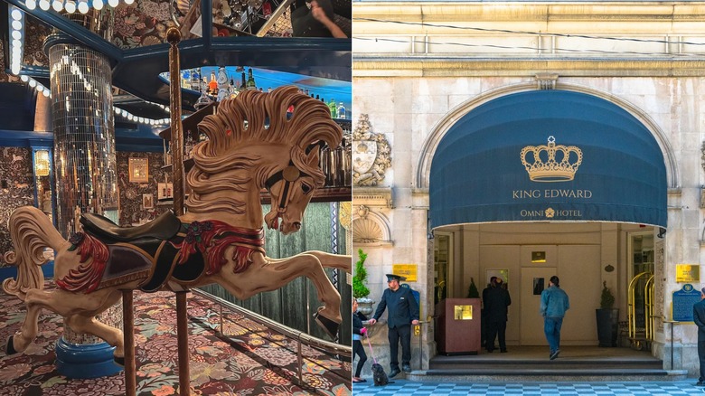 Carousel horse at Piano Piano & Omni King Edward Hotel entrance