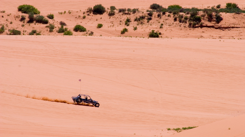 A dune buggy driving through the dunes