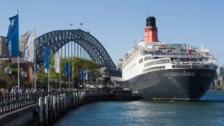 A large cruise ship docked in Sydney, Australia