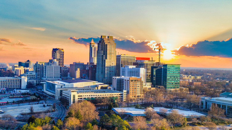 Downtown Raleigh skyline during sunset