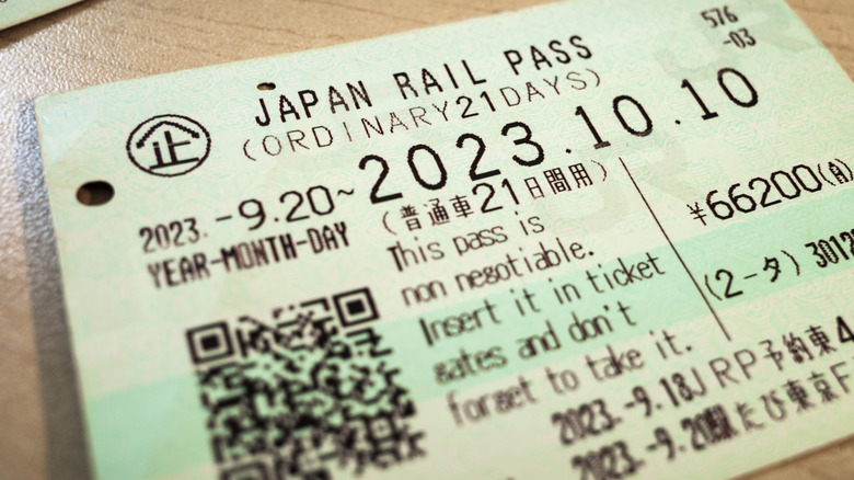 A paper Japan Rail Pass from 2023