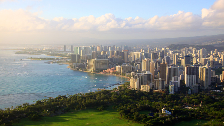 Honolulu skyline from Diamond Head volcano