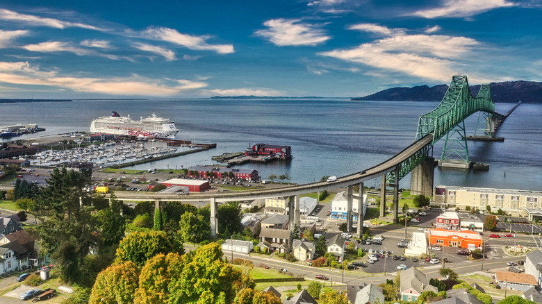 overhead view of the town of Astoria, Oregon