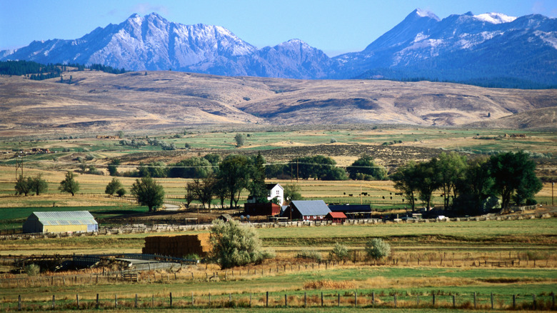 mountains above farmland in Joseph, Oregon