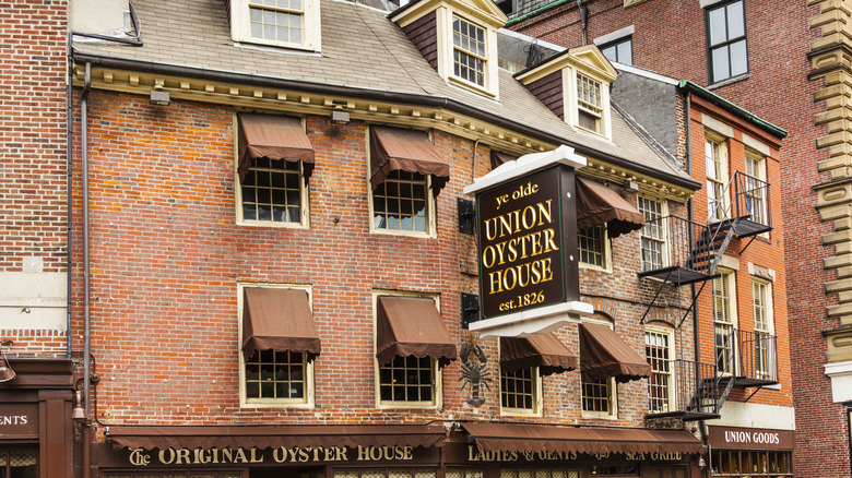 The historic red brick building of the Union Oyster House in Boston, Massachusetts