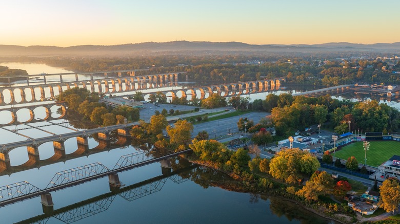 Harrisburg City Island with city in background in Pennsylvania