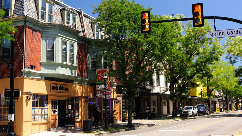 Exteriors of shops in downtown Ambler, Pennsylvania