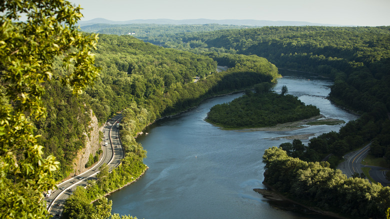 An aerial view of the Delaware Water Gap