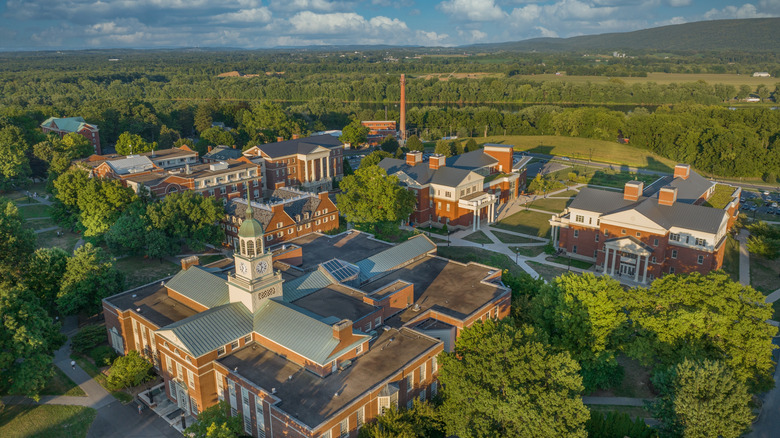 Aerial of Bucknell University campus in Lewisburg, Pennsylvania