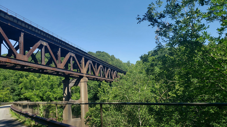 View from the arch bridge along the West Penn Trail in Saltsburg, PA