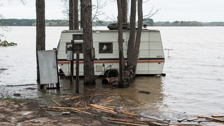 lakeside trailer submerged following flooding