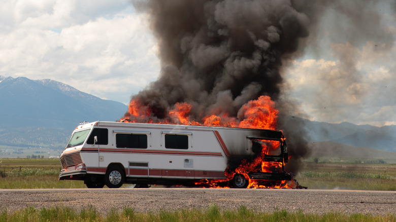 RV ablaze on roadside