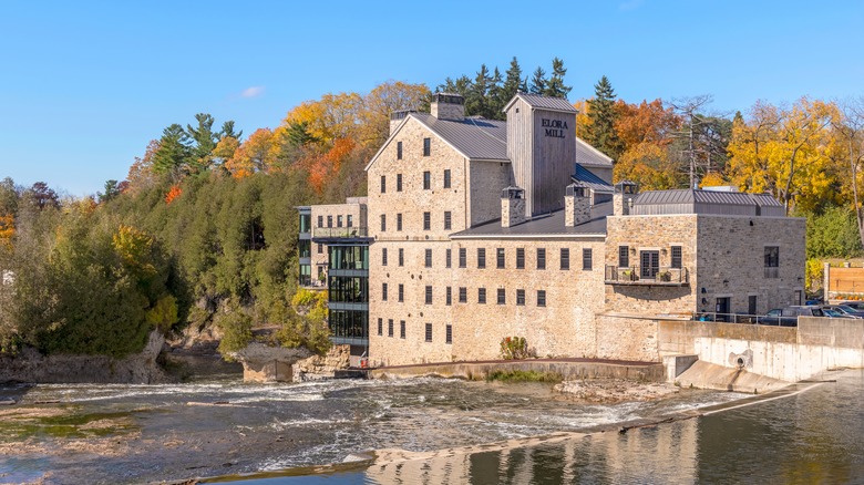 View of Elora Mill during autumn.