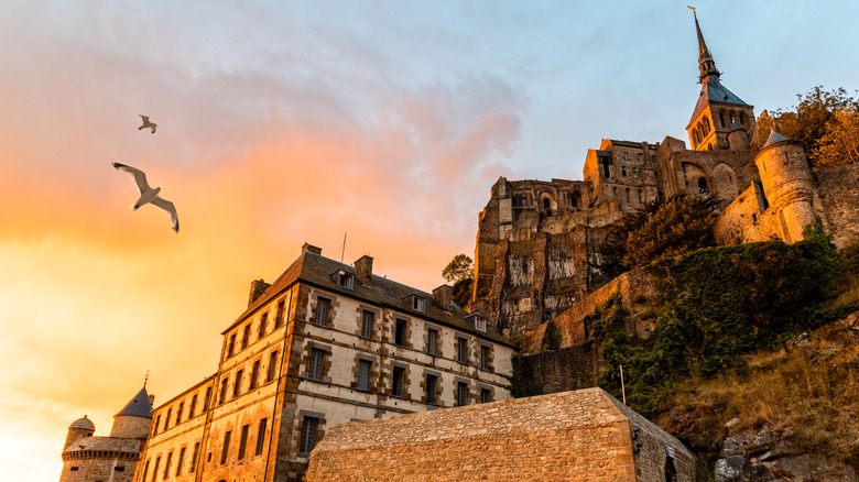 Gorgeous sunset view of Mont St. Michel in France