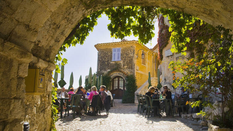 An outdoor restaurant in the village of Èze, France