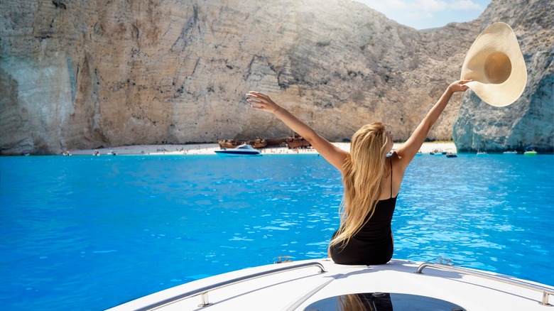 Woman on a boat in Zakynthos