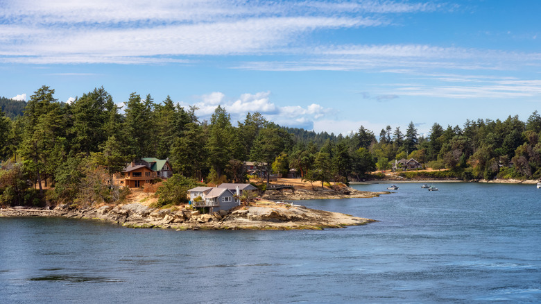 Island of Galiano in British Columbia, Canada, featuring a few houses by the water