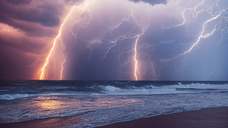Lightning over ocean