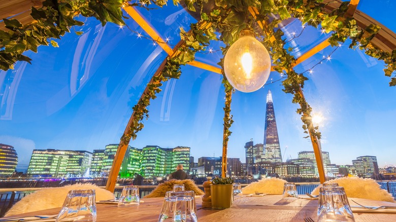 A view of the Shard from inside one of Coppa Club's igloos in London