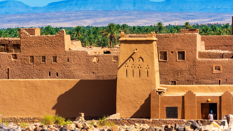 The kasbah of Zagora in Morocco with date palms in the background