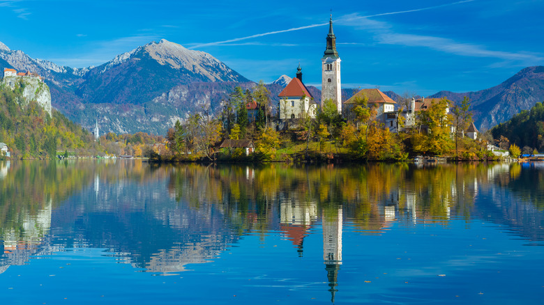 View of Lake Bled, Slovenia in fall