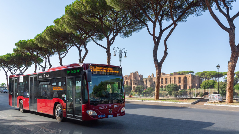 A bus diriving through Rome