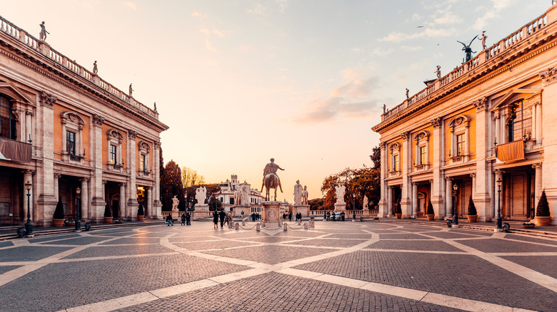 Italian piazza at sunset