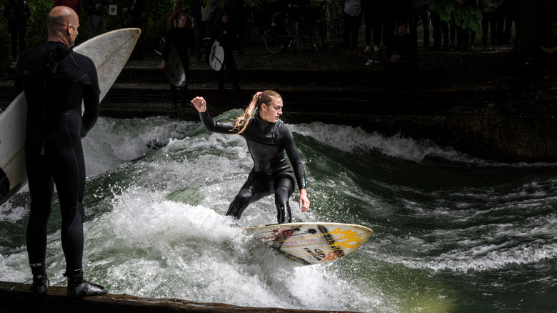 A woman surfing