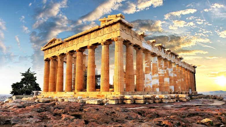 Golden hour shot of the Parthenon in Athens, Greece