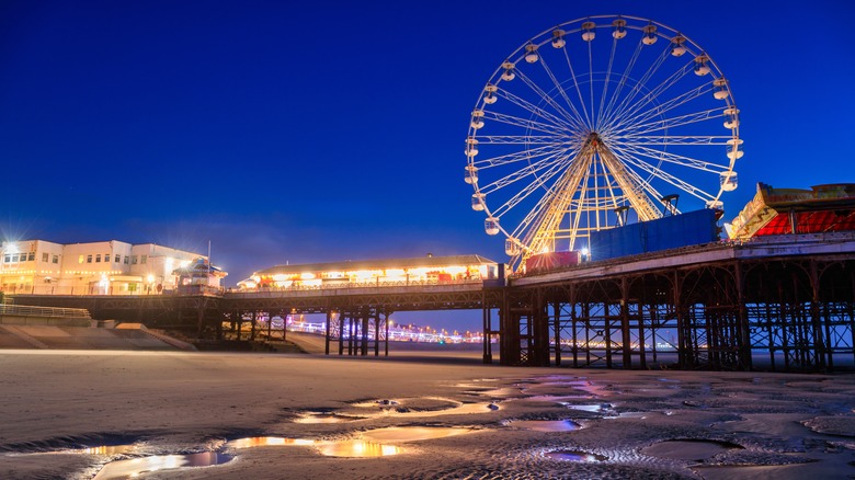 Blackpool's Central Pier at twilight with its ferris wheel