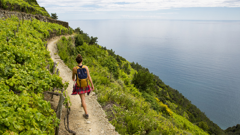 hiker along Cinque Terre trail