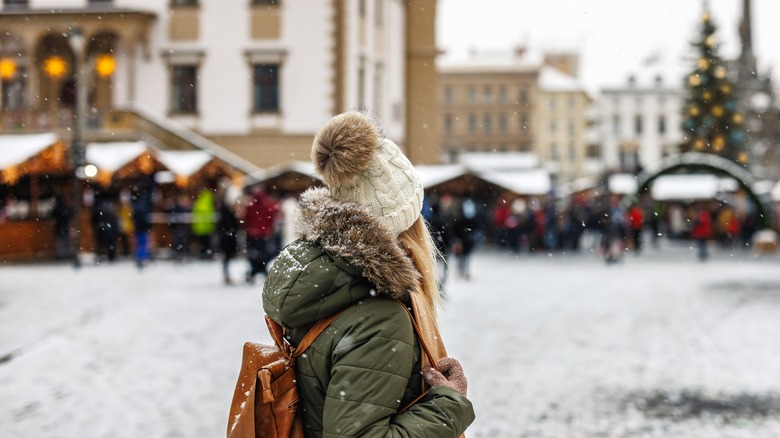 Tourist at a Christmas market in Europe