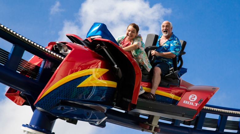 Two people on Bolt roller coaster