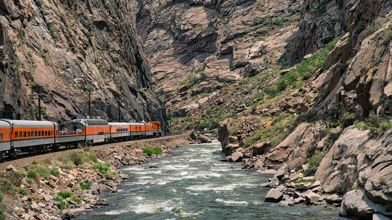 The Royal Gorge Route Railroad travels along Colorado's Arkansas River