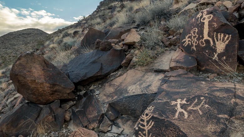 petroglyphs on rocks at Sloan Canyon National Conservation Area