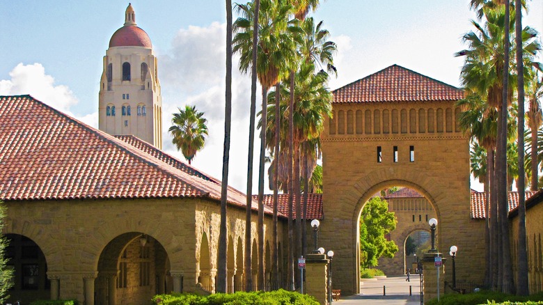 Stanford University California palm trees Mission Revival architecture