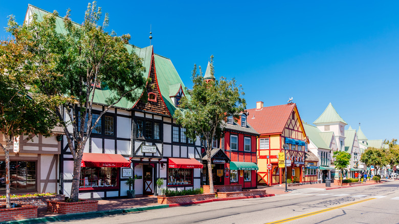 Colorful European-style buildings in Solvang, Los Angeles,