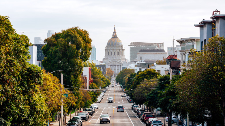 View down a street in San Francisco's Civic Center area